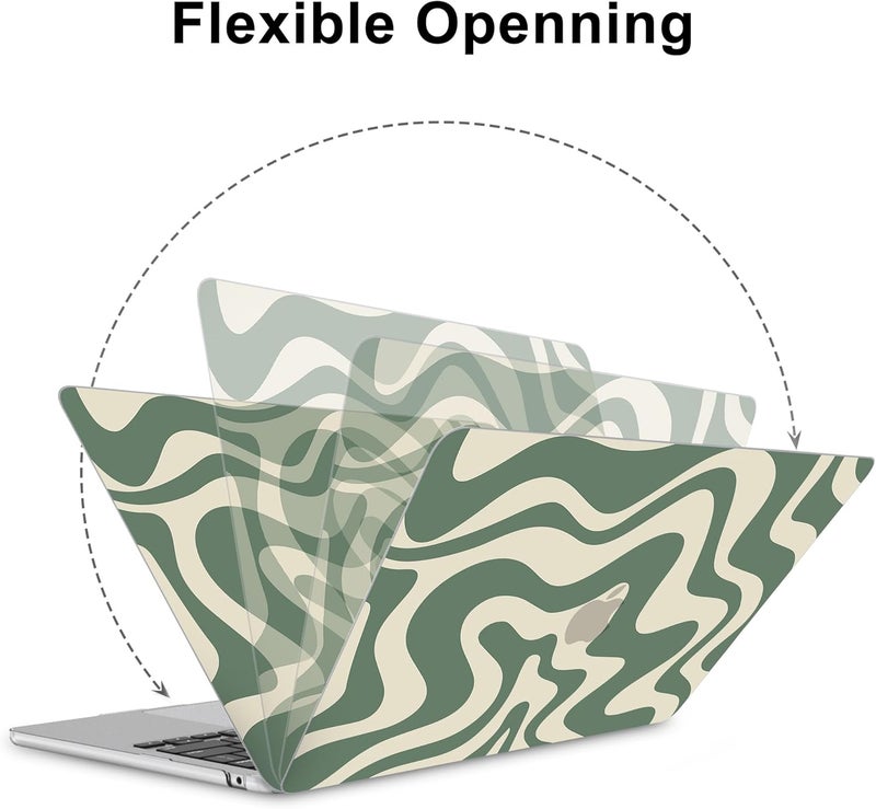 AKIT Compatible with MacBook Air 13 inch Case 2026 2025 2024-2022 M4 M3 M2 A3240 A3113 A2681, Pattern Hard Shell Laptop Case+Screen Protector+Keyboard Cover for MacBook Air 13.6 inch, Green Wave - Image 5